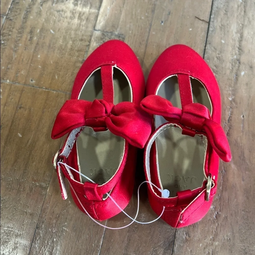 Janie and jack red satin t-bar Mary Jane shoes with bow toddler size 5 holiday